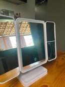 Espelho de mesa de maquiagem espelho dobrável de três lados espelho de iluminação ampliado 2X 3X O7