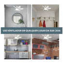 Ventilador de Teto Com Lâmpada LED Portátil Bivolt Silencioso 6 Hélices com Controle Remoto